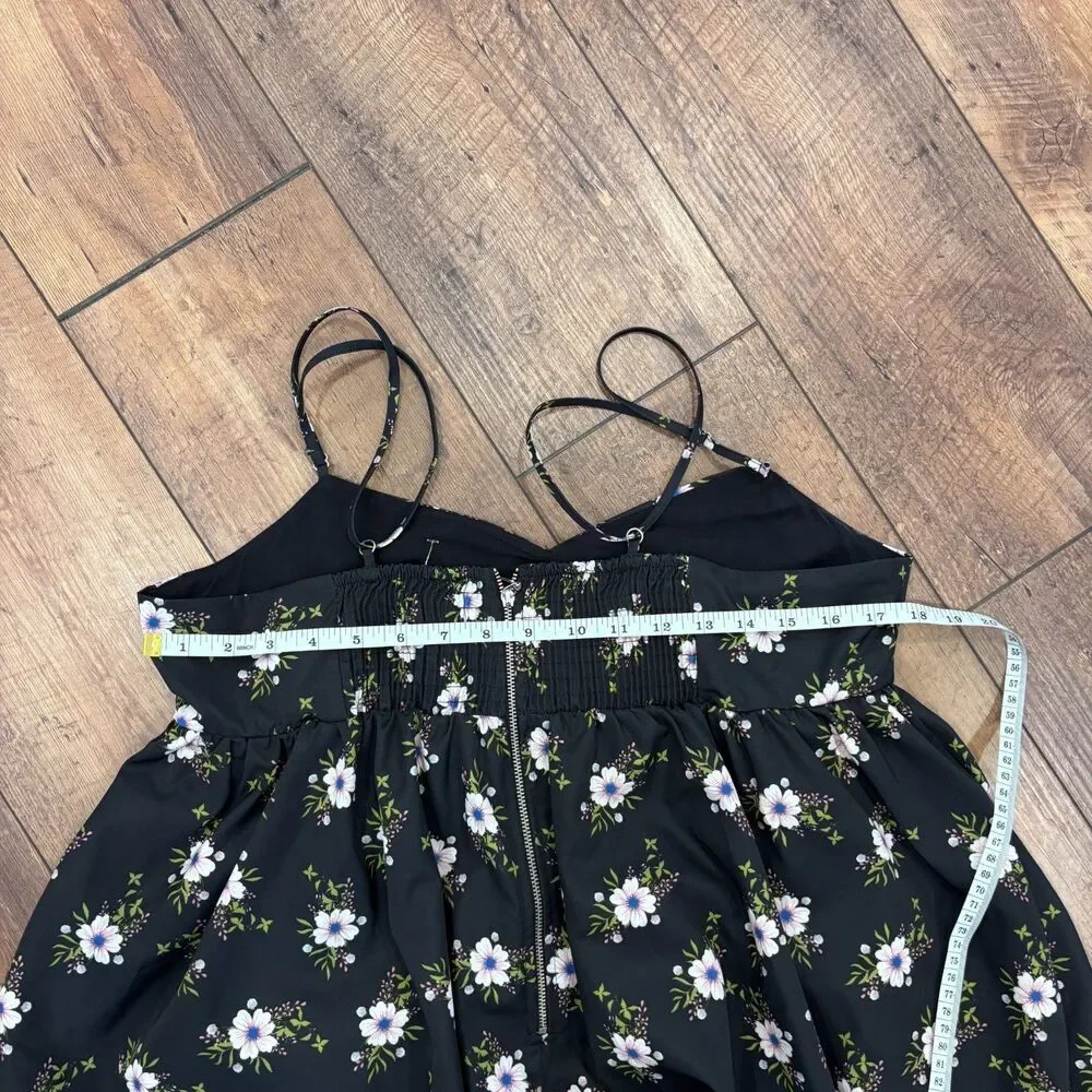 NWT Free People Mini Dress Women's XL Black Floral In A Bubble Babydoll $128